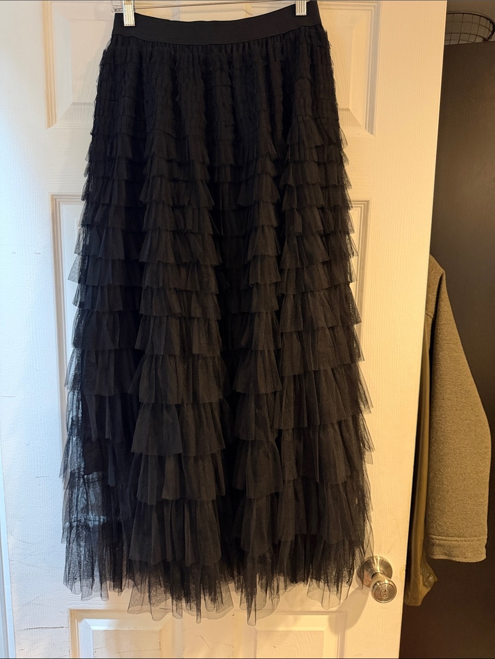 Black Tiered Tulle Midi Skirt